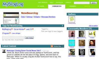 NowSourcing on MyBlogLog