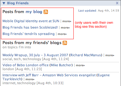 Use blog friends to show your individual blog posts, as well as posts from friends.
