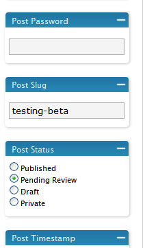 Wordpress post status pending review for blogs with multiple authors.