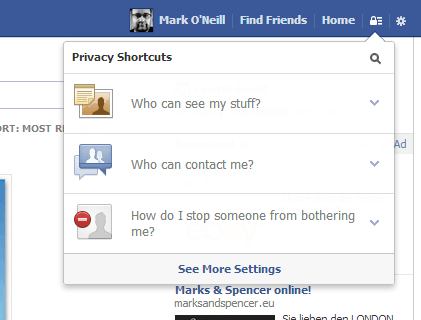 Facebook privacy control panel