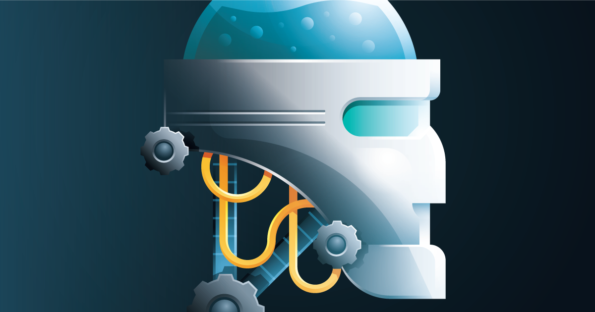 Illustration of a robot in profile view for an infographic entitled "What AI needs from humans"